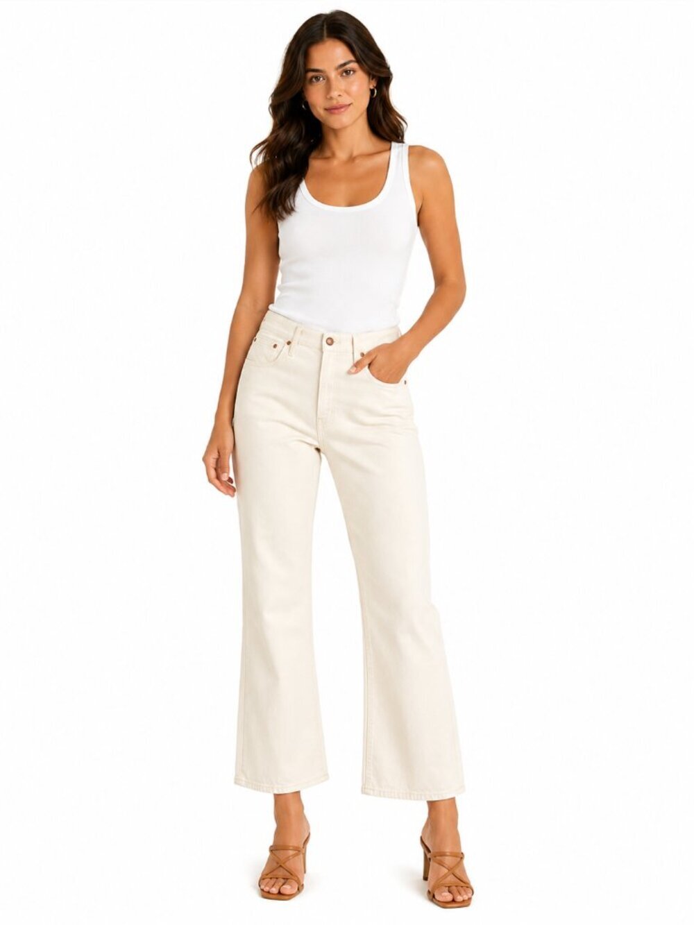 MADEWELL The Perfect Vintage Flare Crop Jean Cream Denim Size 32